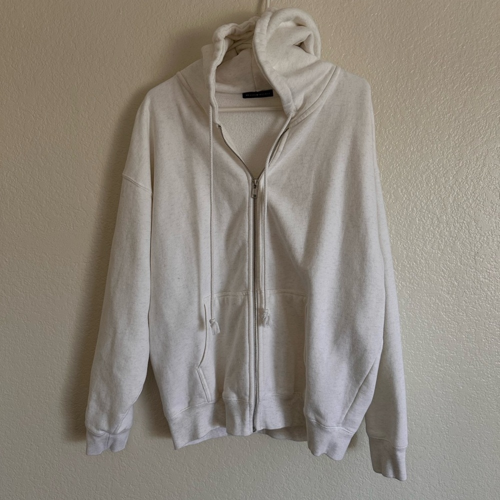 Brandy Melville White Zip-Up Hoodie OSFM NWOT